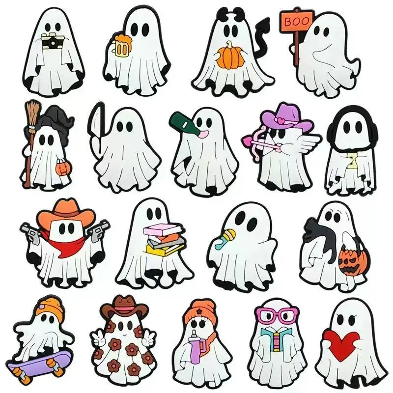 12-100pcs Cute Halloween Ghost Shoe Charms For Sandals,Shoe Decoration Accessories Shoe Pins Great Gift For Men Women