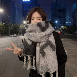 Women's Scarves Fall And Winter Thickened Warm Scarf Mohair Windproof Tassel Long Section Scarf Shawl Dual-Use