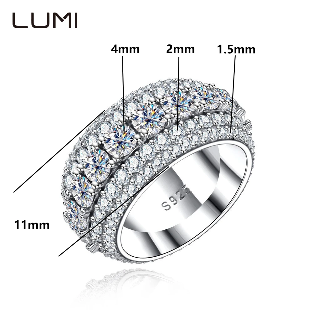 

Big Hit Full Original VVS1 Moissanite S925 Silver Ring for Men Hip-hop Rock Street Fashion Accessories INS Ornaments