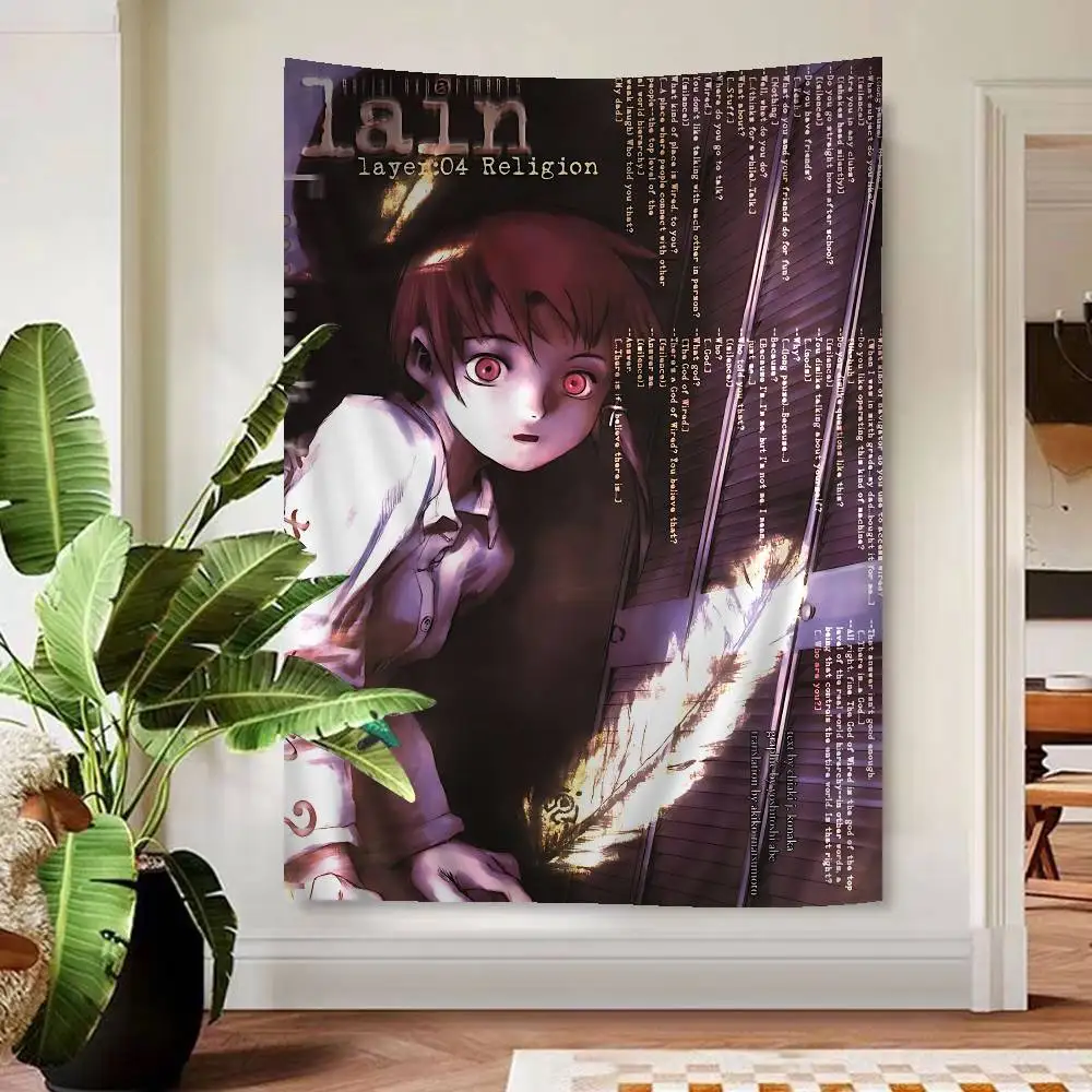 Serial Experiments Lain Anime Tapestry Hippie Flower Wall Hanging Dorm Decor Cheap Artistic Flower Wall Carpets