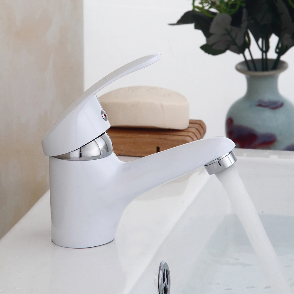 Rubinetto da Bagno con Asta Estraibile, Miscelatore Monocomando con Altezza del Beccuccio 4,5 cm per Ospiti, Bagno Cromato Bianco