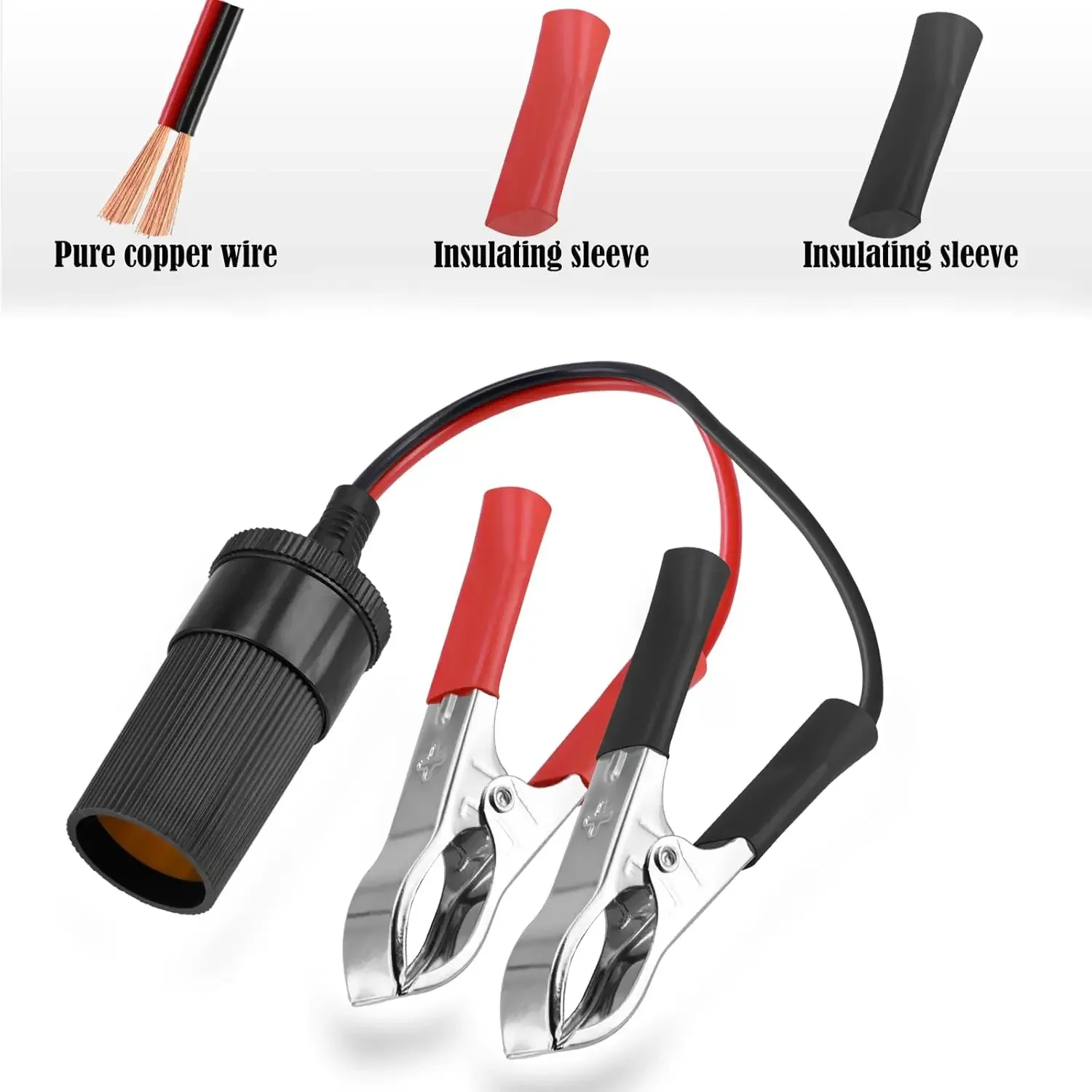 12V Battery Clip-On Cigarette Lighter Extension Cord - Emergency Power Cable for Car Van & Outdoor Use