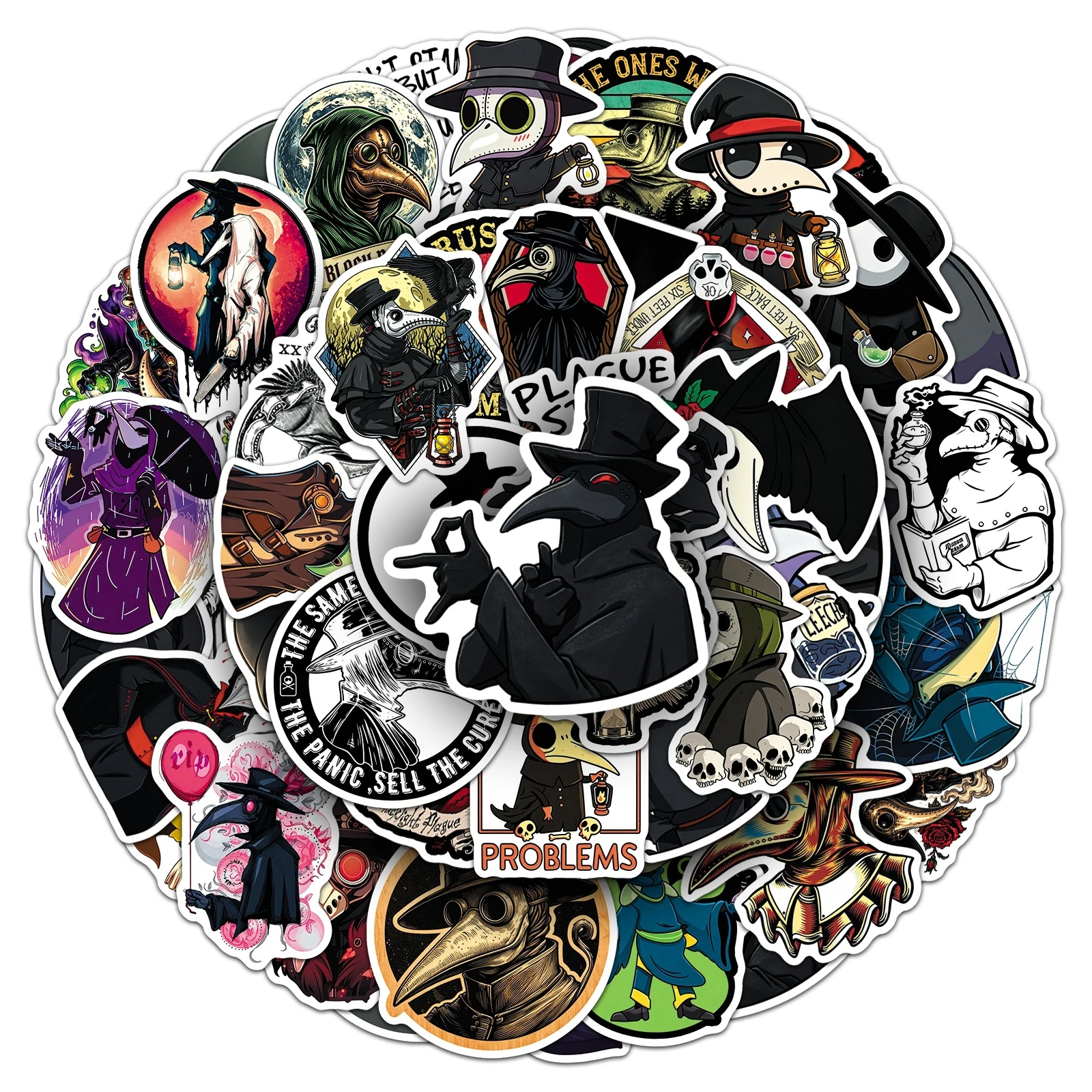 50PCS Plague Doctor Graffiti Stickers Bird Beak Doctor Hand Drawn DIY Toys for Phone Bottle Aesthetic Decals Creative Gifts