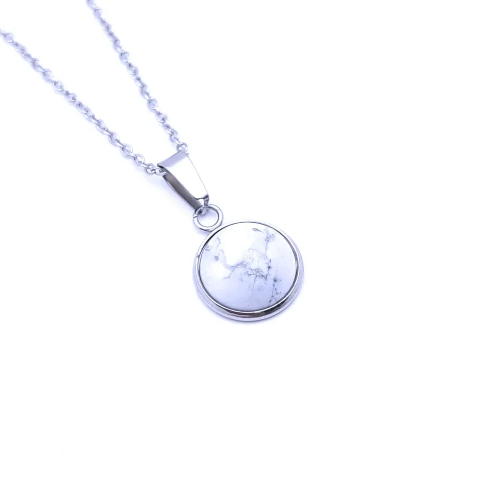 12MM Stone Pendant Stainless Steel Tiger Eye Opal Blue Rose Pink Quartz Crystal Free Chain Collar Necklace for Women Men Gift