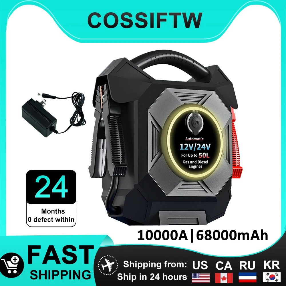 

COSSIFTW 12V/24V Heavy Duty Jump Starter Battery Booster Electric Devices for Cars Power Bank 68000mAh Up to 50.0L Gas Diesel