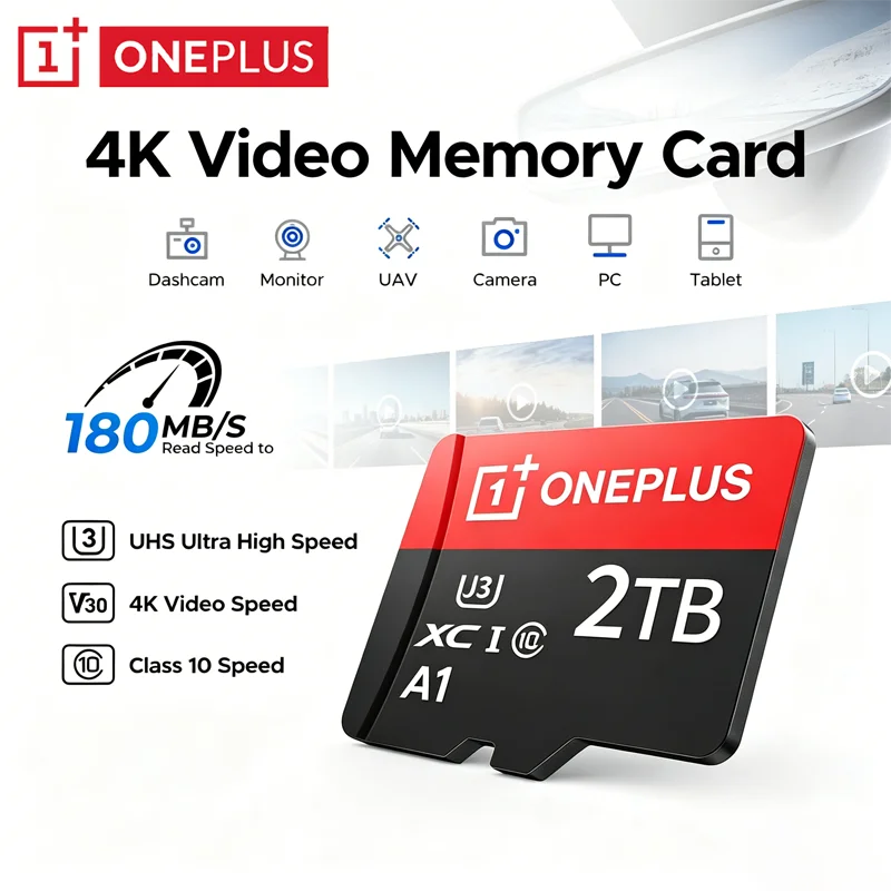 OnePlus 2TB High-Speed V30 A2 SD Card 512GB 256GB 128GB Memory Card 1TB Micro TF SD Adapter for Smartphone/Tablet/PC Cross-Use