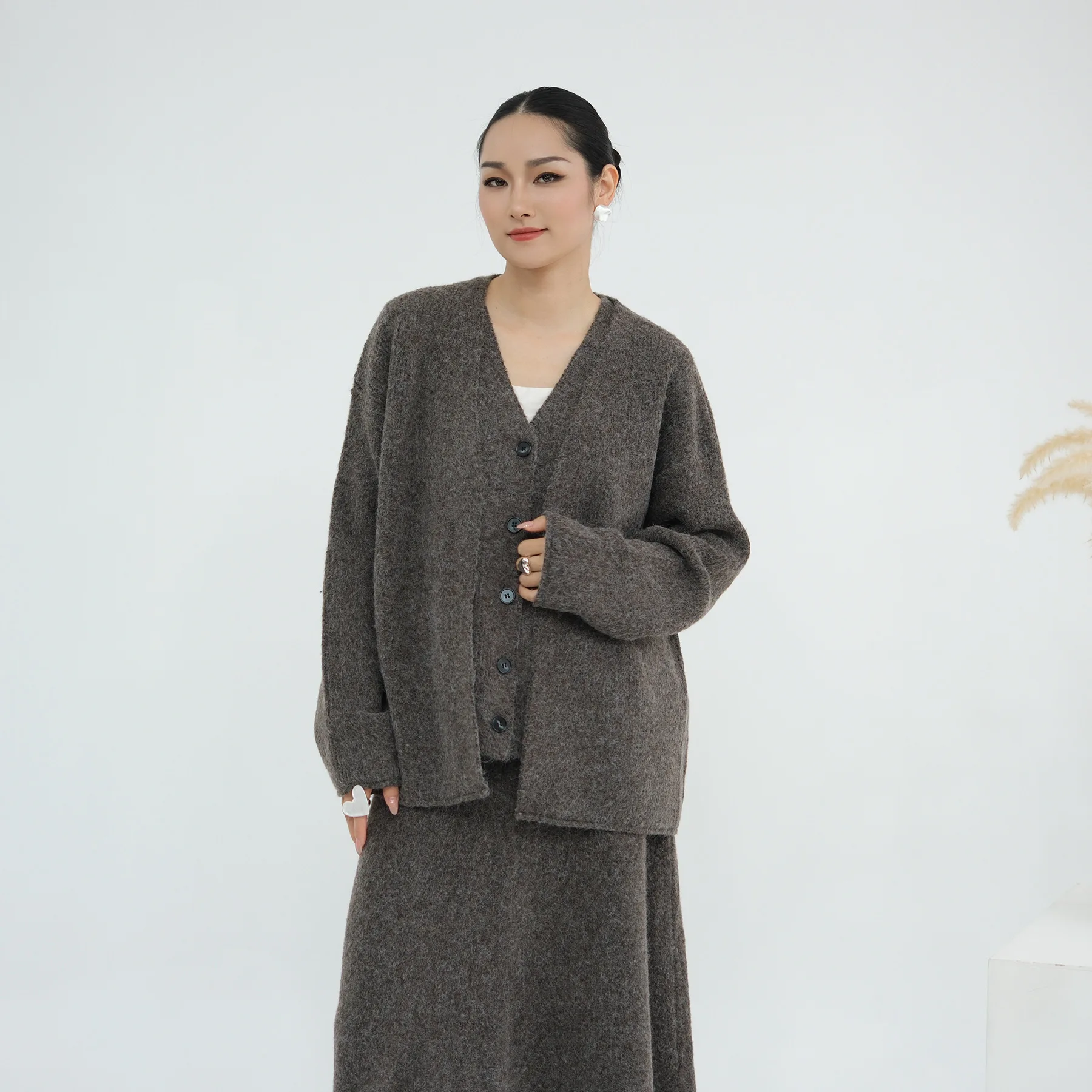 

3PCS Autumn Winter Knitted Muslim Set Women Dubai Abaya Kaftan Cardigan Tops Skirt Islam Clothing Turkey Outfits Dress Ensembles