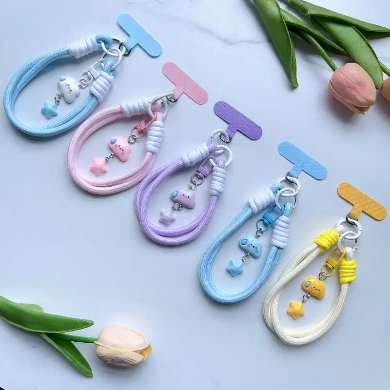 1 Piece Grils Fashion Cloud Cell Phone Lanyard Keychain Handmade Bowl Rope Camera Package Lanyard Cell Phone Cases Pendant