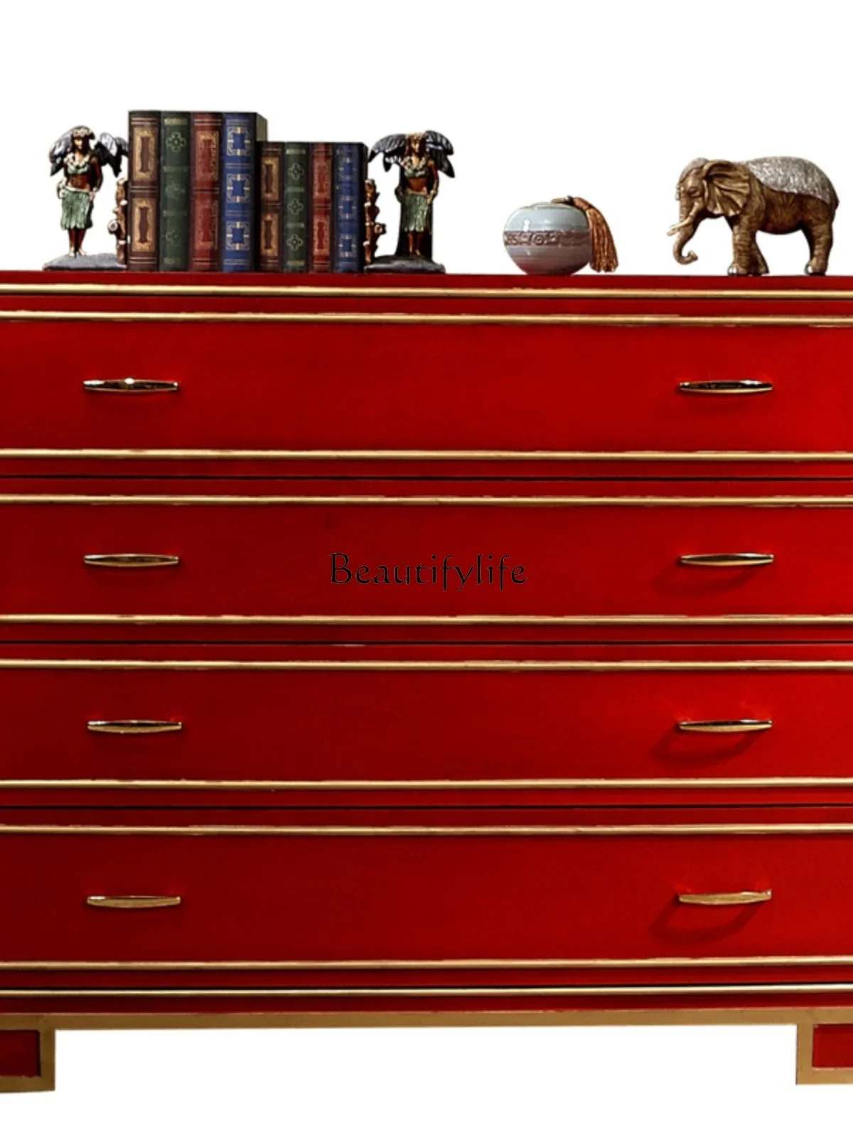 

FG10So Easy So Beauty Red Solid Wood Hall Cabinet Light Luxury Meal Storage Curio Cabinet