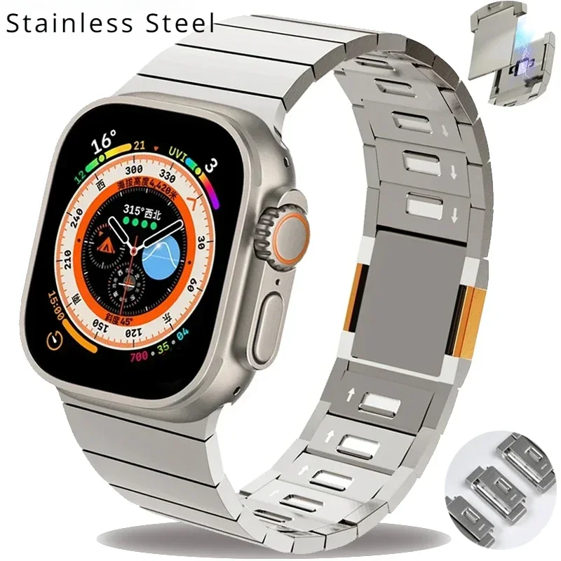 Stainless Steel Link Bracelet For Apple Watch Band 44mm 45mm Ultra 49mm Metal Magnetic Strap for IWatch Series 9 8 7 6 SE 5 4 3