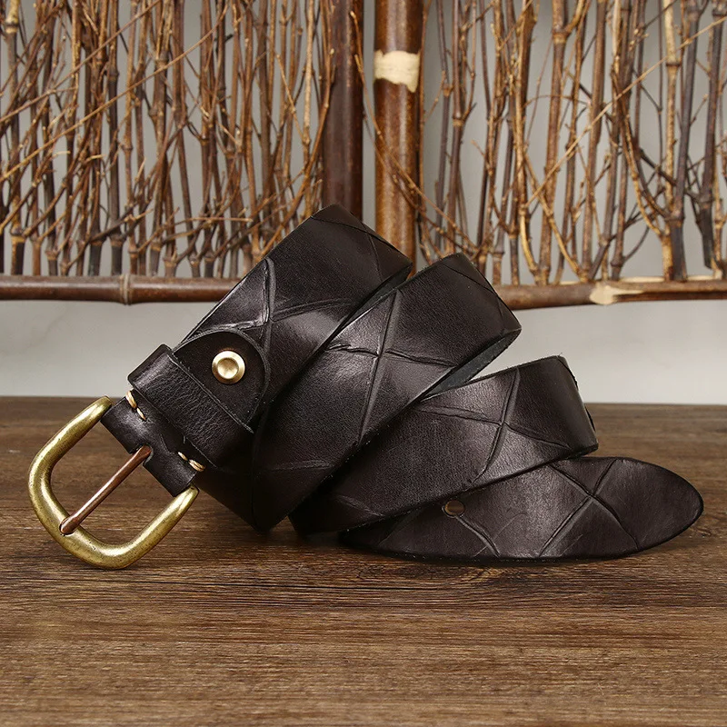 新品の手作り本革メンズベルト、真鍮製ニードルバックル、パーソナライズされたトレンディなヴィンテージデザインバージョンの牛革ベルト