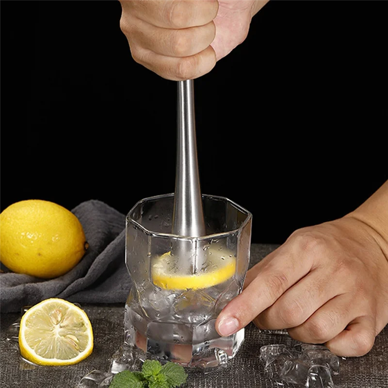 

Stainless Steel Cocktail Muddler For Bar Ice Swizzle Stick Crushed Hammer Popsicle Sticks Kitchen Supplies Bar Tools-AT36