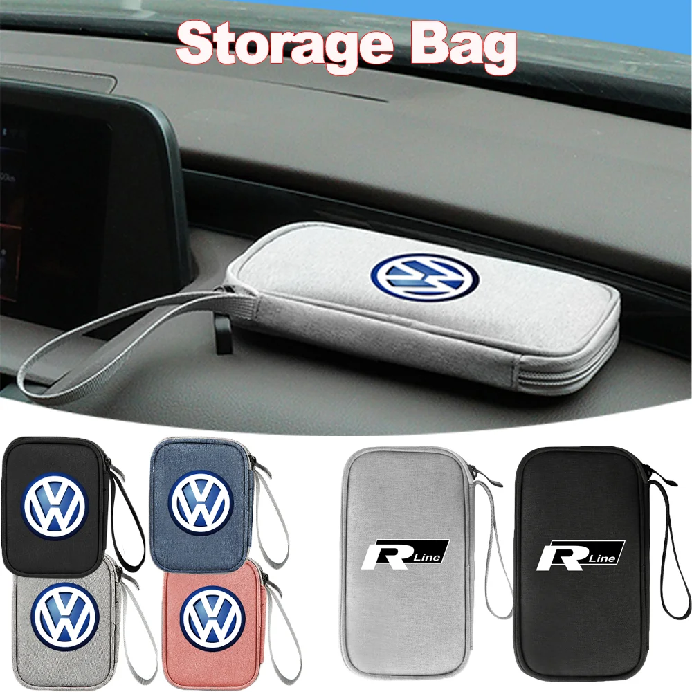 Portable Car Travel Storage Bag For Car Keys Drivers License Gadget Card Bag For Volkswagen VW Rline Golf Mk5 Tiguan Jetta Polo