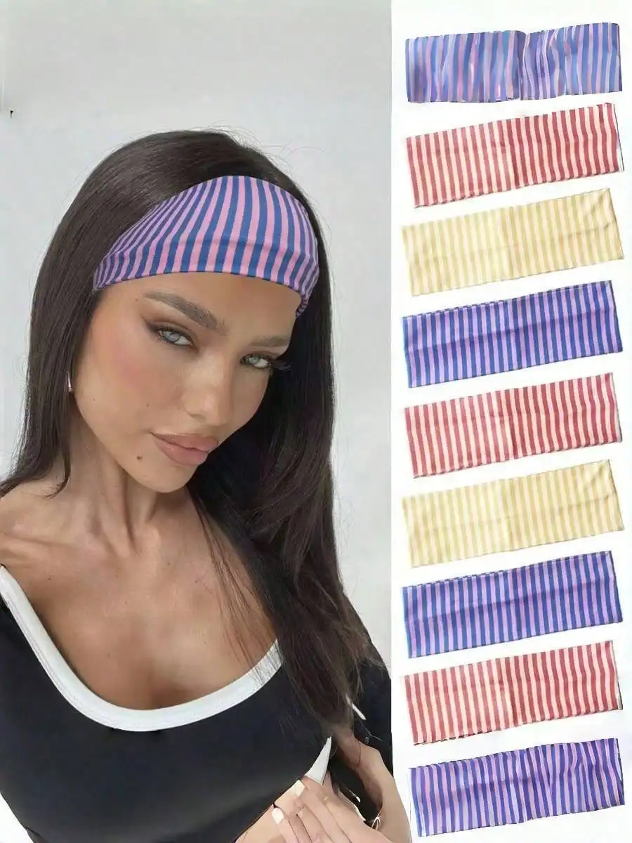 

Women Elegant Striped Elastic Fabric Sports Headband For Daily Fitness Running Yoga Sweat Absorbing Hair Accessory