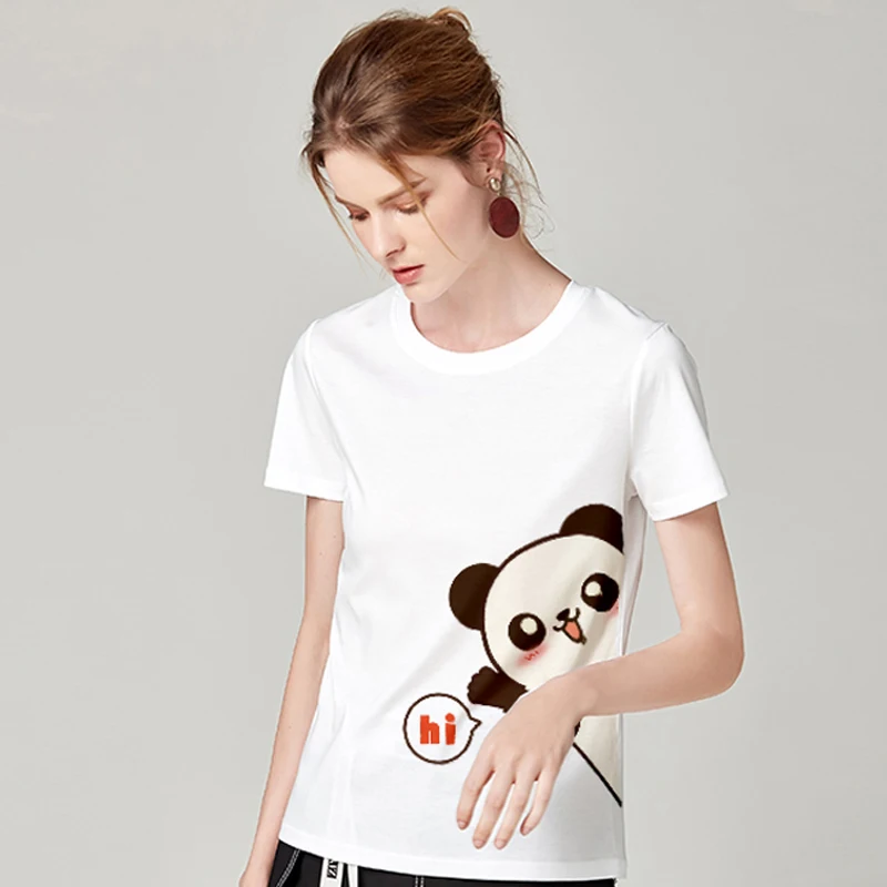 panda Bottom right Print T shirt Women Casual Fashion Tshirt O-neck Short Sleeve 2019 Summer T-shirt White Tops Female Clothing