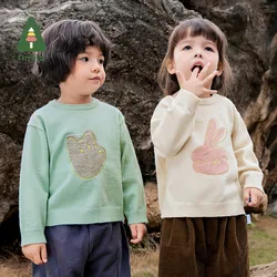 Amila Baby Sweater 2024 Autumn New Boys And Girls Soft And Waxy Knitted Sweater Fluffy Warm Loose Cartoon Casual Children’S Top