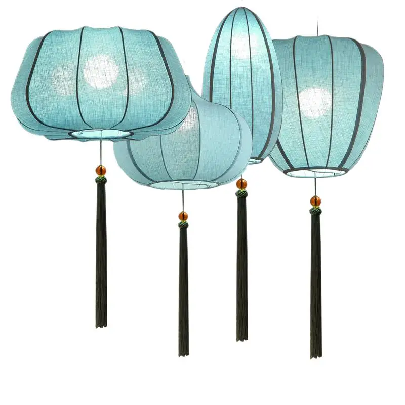

Antique Chinese Blue Cotton Cloth Lantern Cord Hanging Droplight E27 Pendant Lamp for Restaurant Club Bar Decor