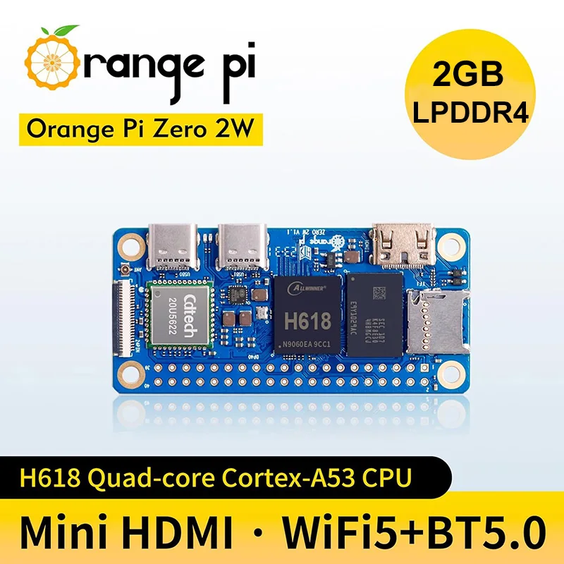 Imagem -02 - Mini Computador Laranja Pi-zero 2gb de Ram Ddr4 Allwinner H618 Quad-core Cortex-a53 Cpu Wifi Ble Placa Única Sbc Opi w