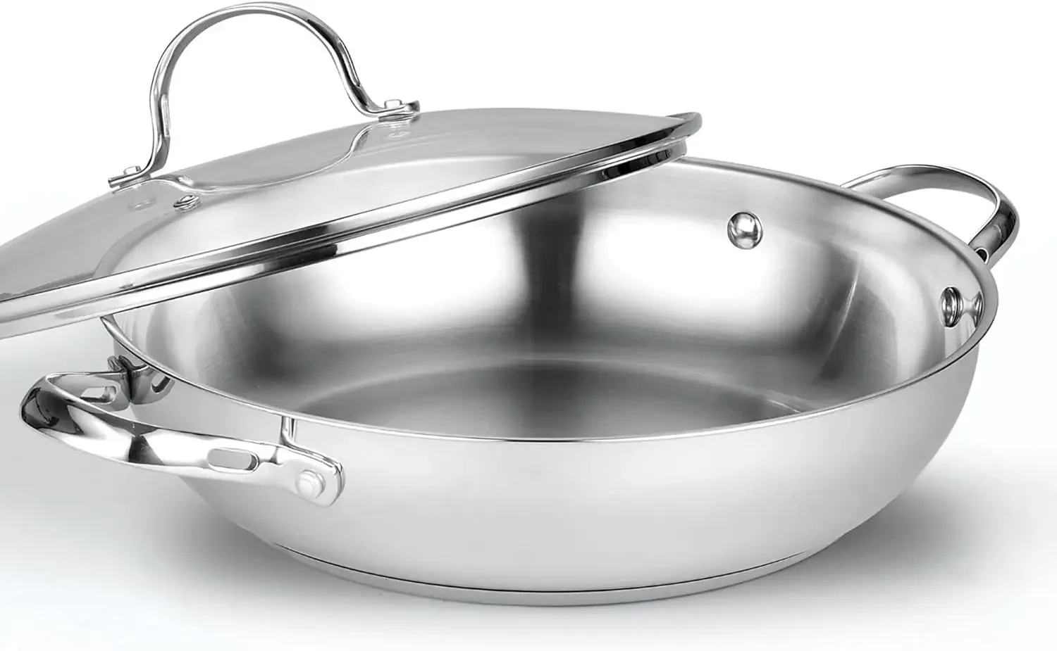 中華鍋-炒め物パン-ガラス蓋付き-クラシック-ステンレススチール-12インチ-30cm-エブリデイ-シェフパン-シルバー