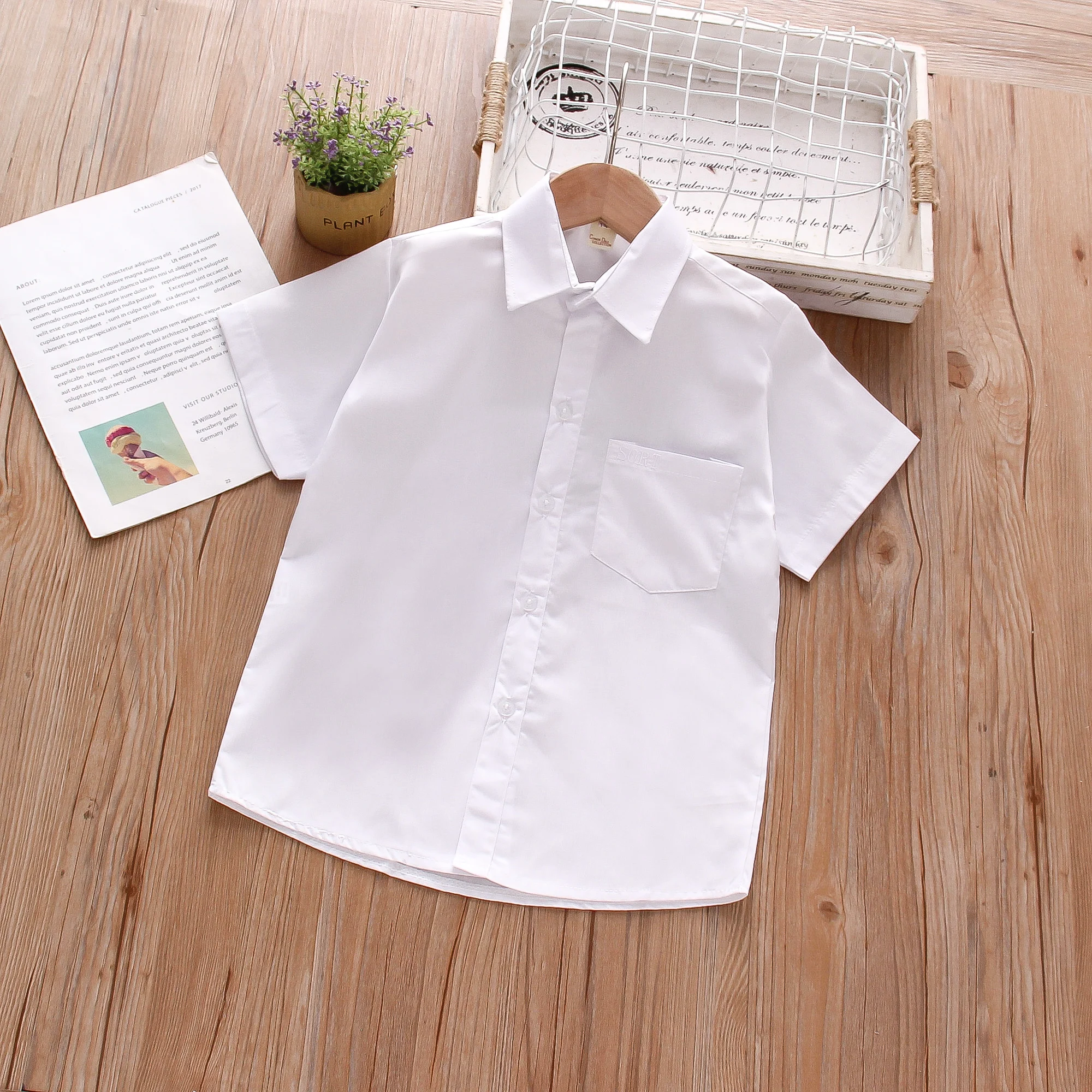 Lapel Pocket Design Infant Shirt Summer New Boys' Baby Short Sleeve Shirt Solid Color Boy Children'S Clothing