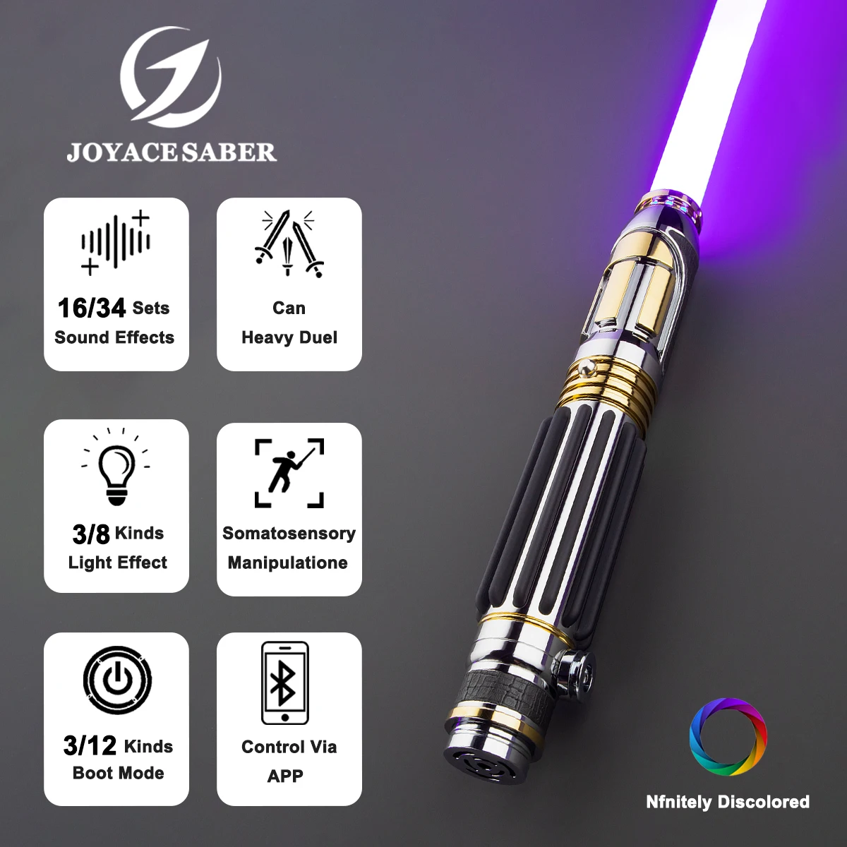 

JoyaceSaber Mace Windu Saber Metal Handle With sound effects XenoPixel Lightsaber Heavy Dueling Laser Sword Cosplay Luminous Toy