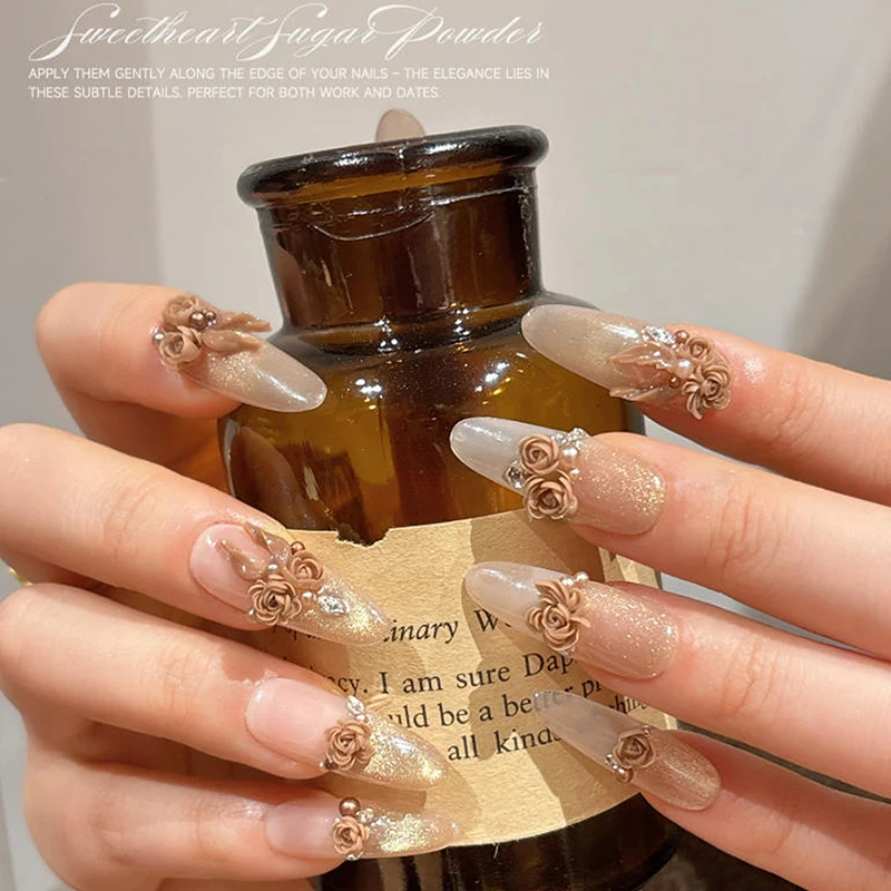 Kawaii 3D Mix Sizes Bellissimi fiori di rosa in fiore Foglia Adesivo in resina Nail Art Strass Decorazioni Ciondoli per manicure