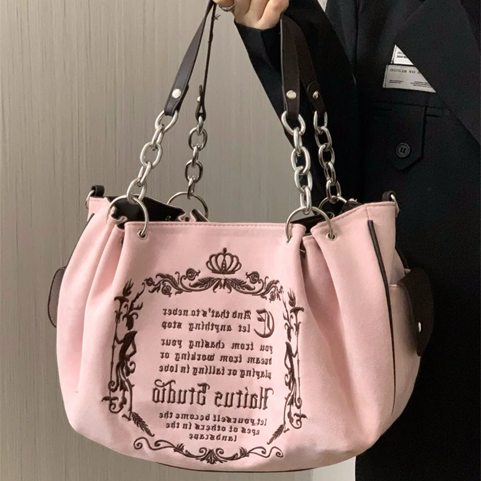 Small Design Retro Art Gothic Letter Large Bag Embroidery Large Capacity Chain One Shoulder Handheld Tote Bag