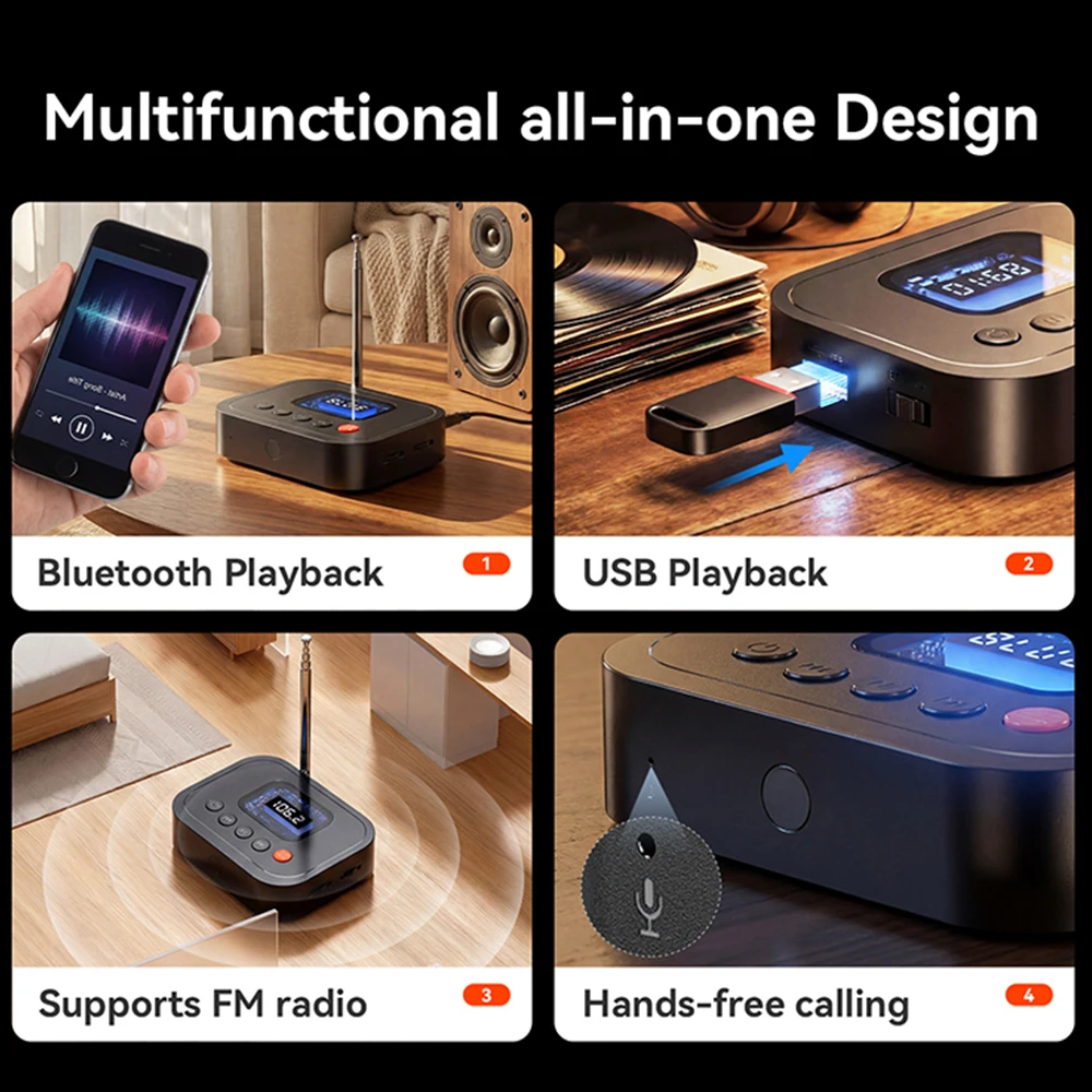 KEBIDU Bluetooth 6.0 Audio Receiver 3.5mm AUX RCA USB Wireless Music Player Built-in Mic LED Screen 1 to 2 Bluetooth Adapter