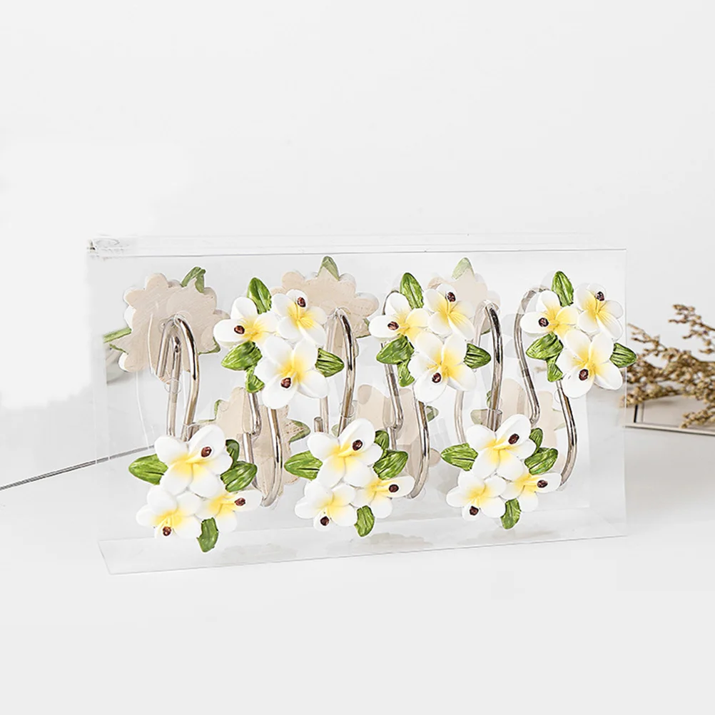 

12pcs Bathroom Shower Resin Curtain Hooks Flower Shape Glide Rings Bath Drape Loop Rustproof Resin Hangers for Home Bathroom Acc