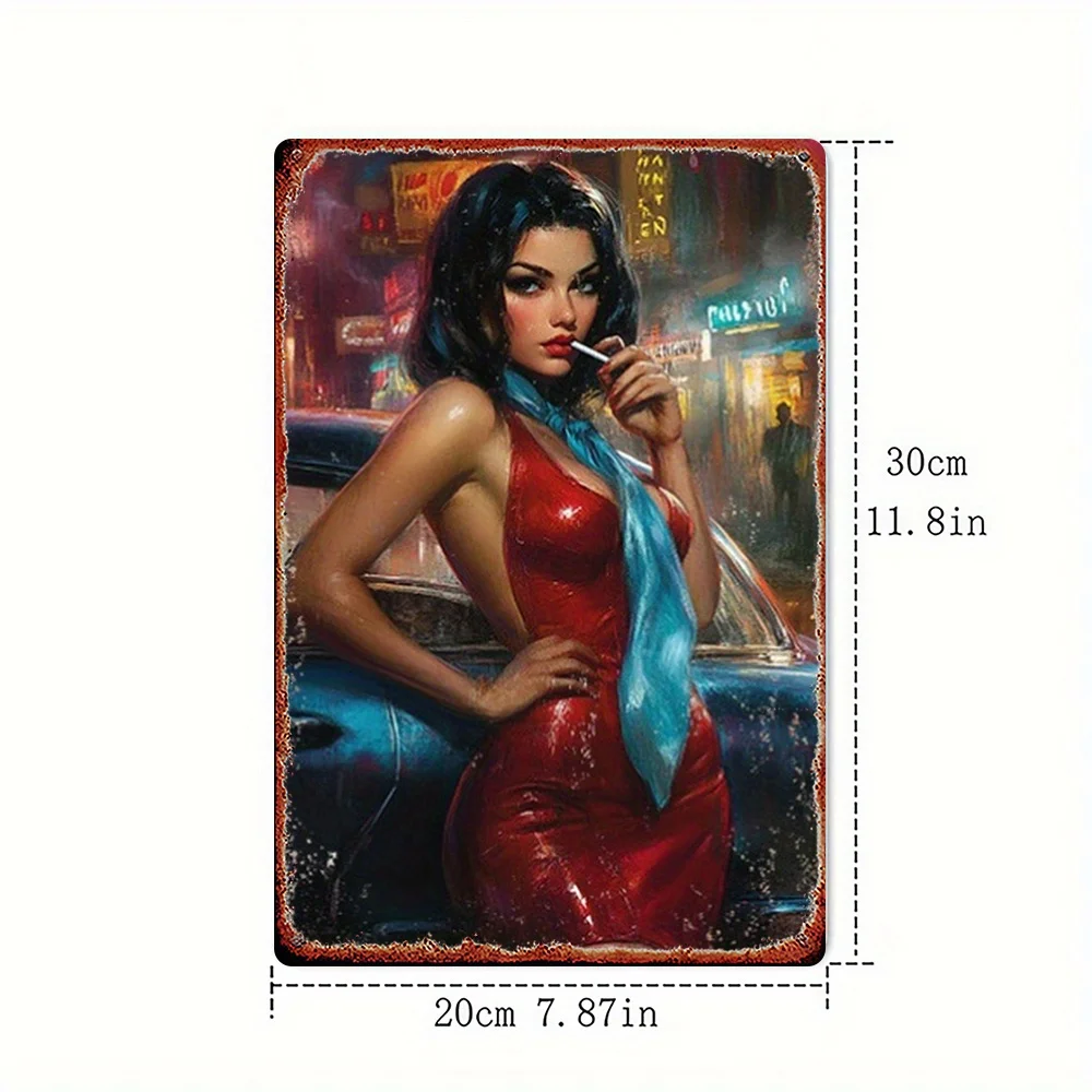 Vintage Metal Tin Sign, Retro Pin-up Girl Wall Art, Bar Cafe Home Decor