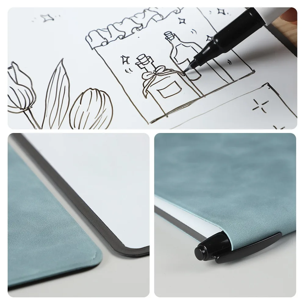 Portable A5 Whiteboard Notebook Reusable Erasing Folding Writing Board Leather Business Whiteboard Notepad Students