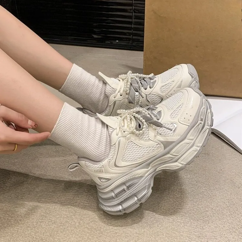 Shoes For Women 2026 New Front Lace-up Women's Vulcanize Shoes Fashion Round Toe Mesh Outdoor Best Seller Breathable Sneakers_voghion.com