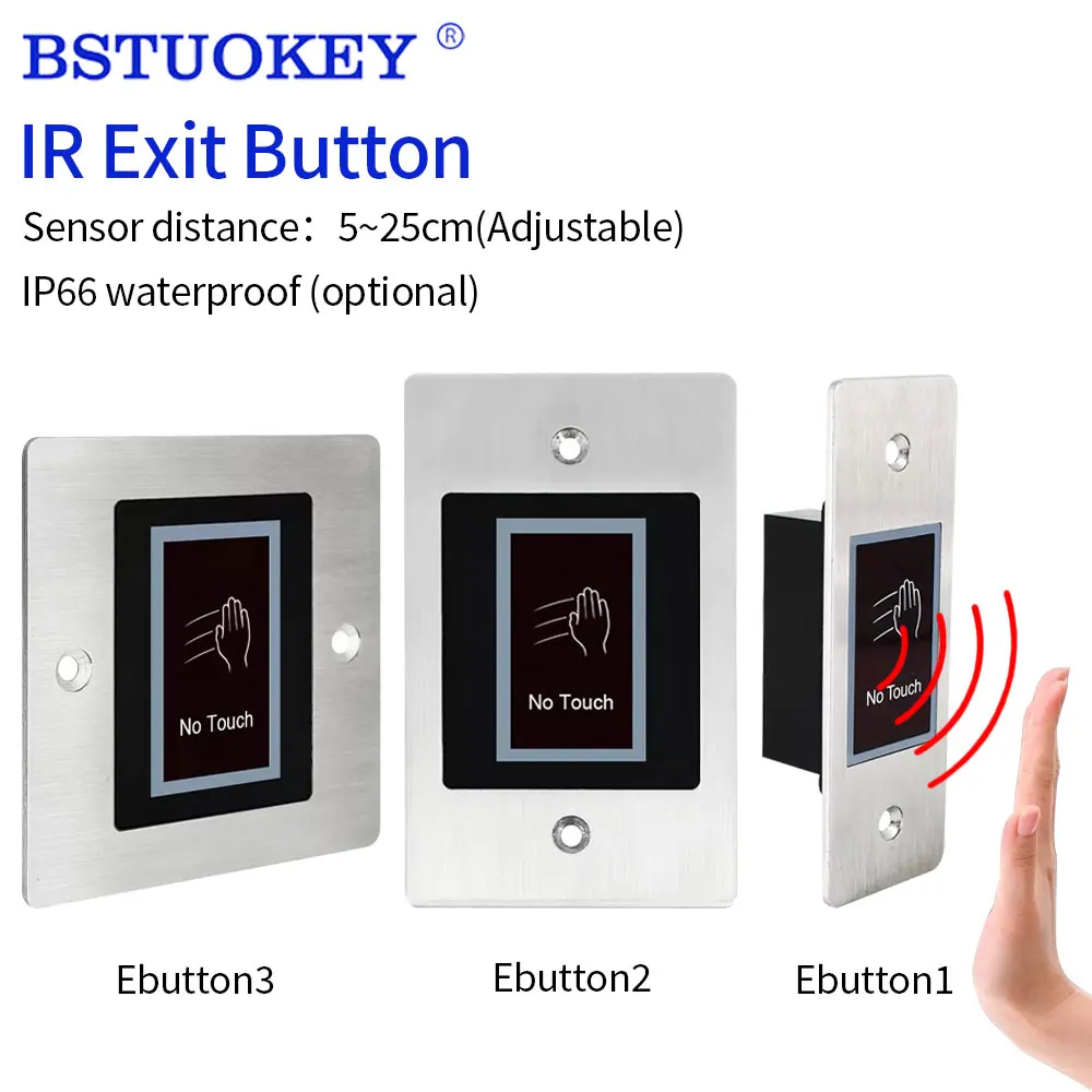 

Touchless Door Exit Button Release Push Switch Wi Backlight for Access Control System Electronic Door Lock Embedded Mount Design