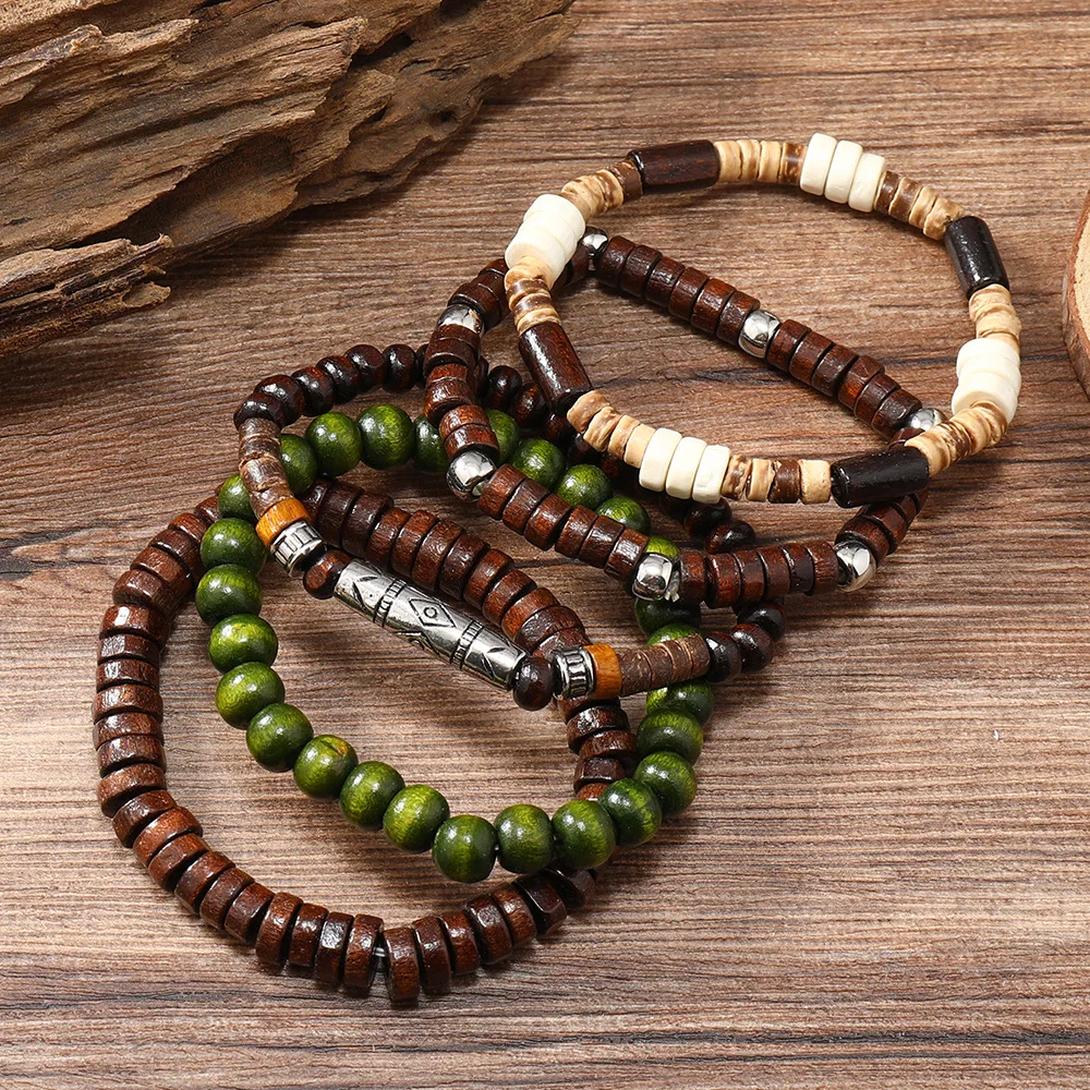 Vintage Fashion Braided Beaded Bracelets For Men Retro Peace Tree Multilayer Beaded Chain Jewelry Accessories Gifts