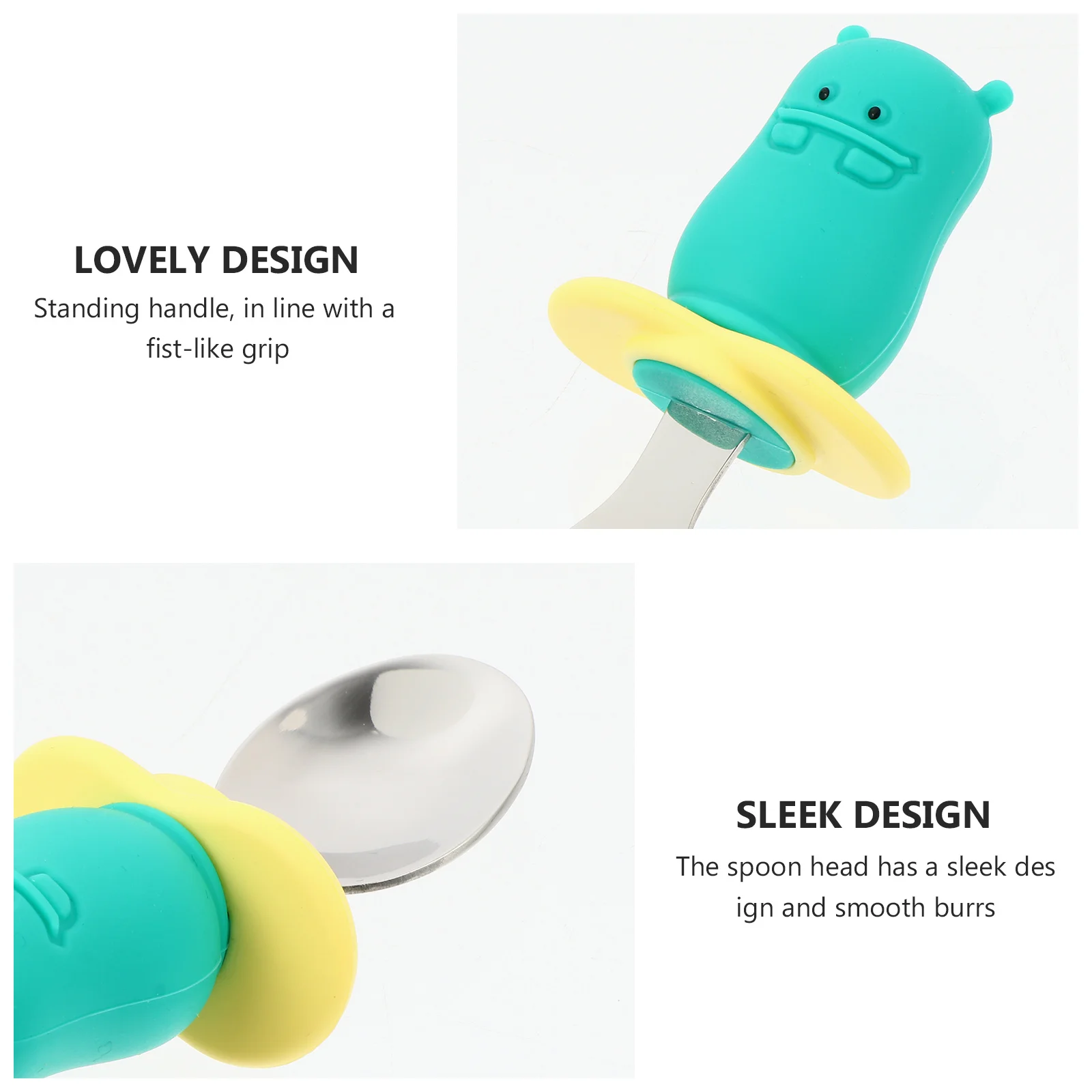 

1Set Baby Learning Spoon Fork Toddler Training Tableware Stainless Steel Silicone Non Slip Handle Kids Feeding Utensils