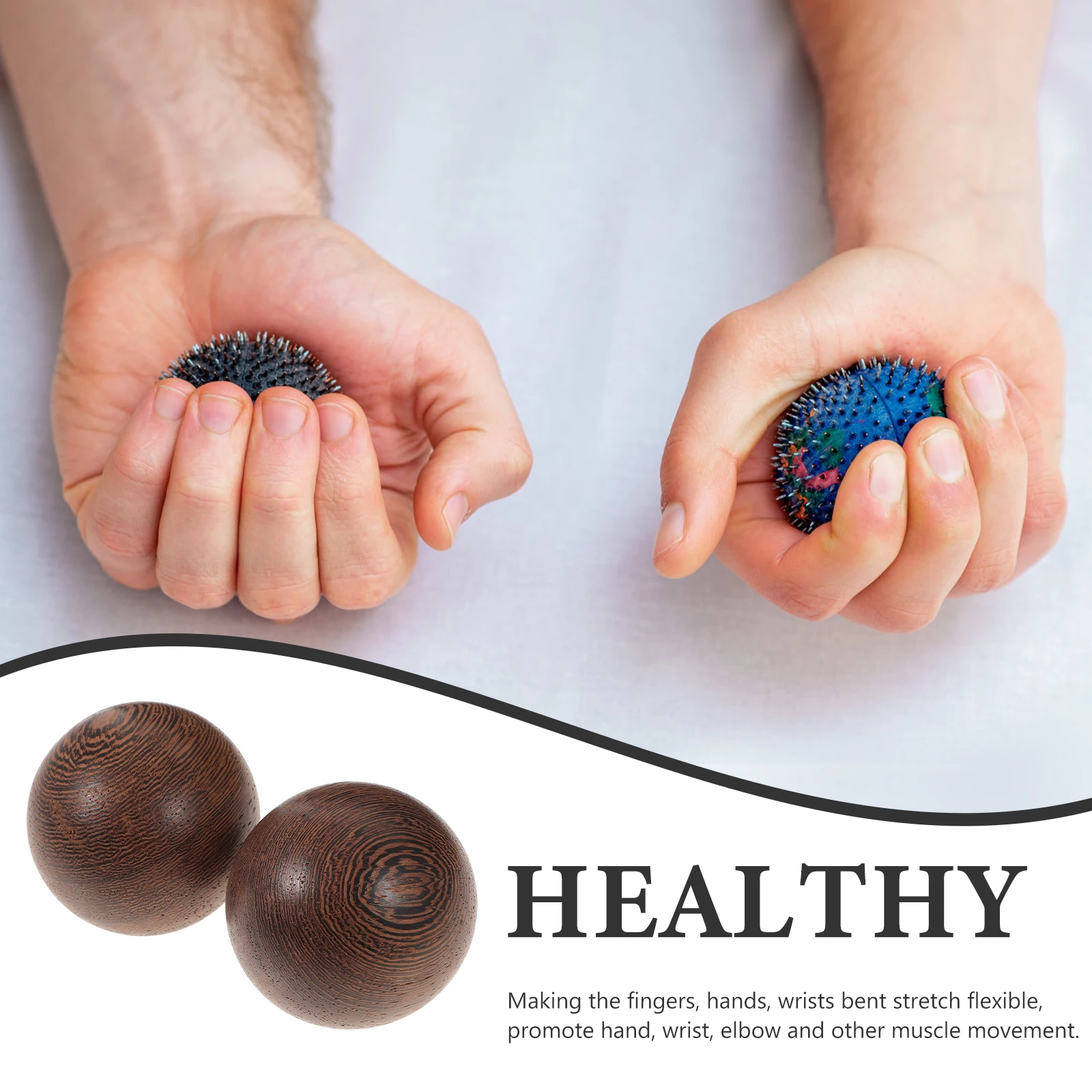 

2pcs 1 Pair Natural Wood Fitness Balls Hand Exercise Stress Relief Chinese Massage Wrist Health Ball Portable Therapy Tool For