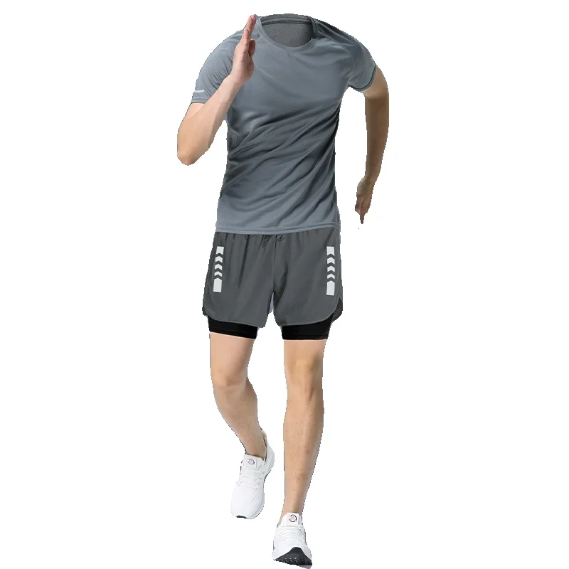 남성 피트니스 의류 빠른 건조 스포츠 정장 여름 짧은 소매 실행 마라톤 훈련 Tracksuit 짧은 바지 스포츠웨어