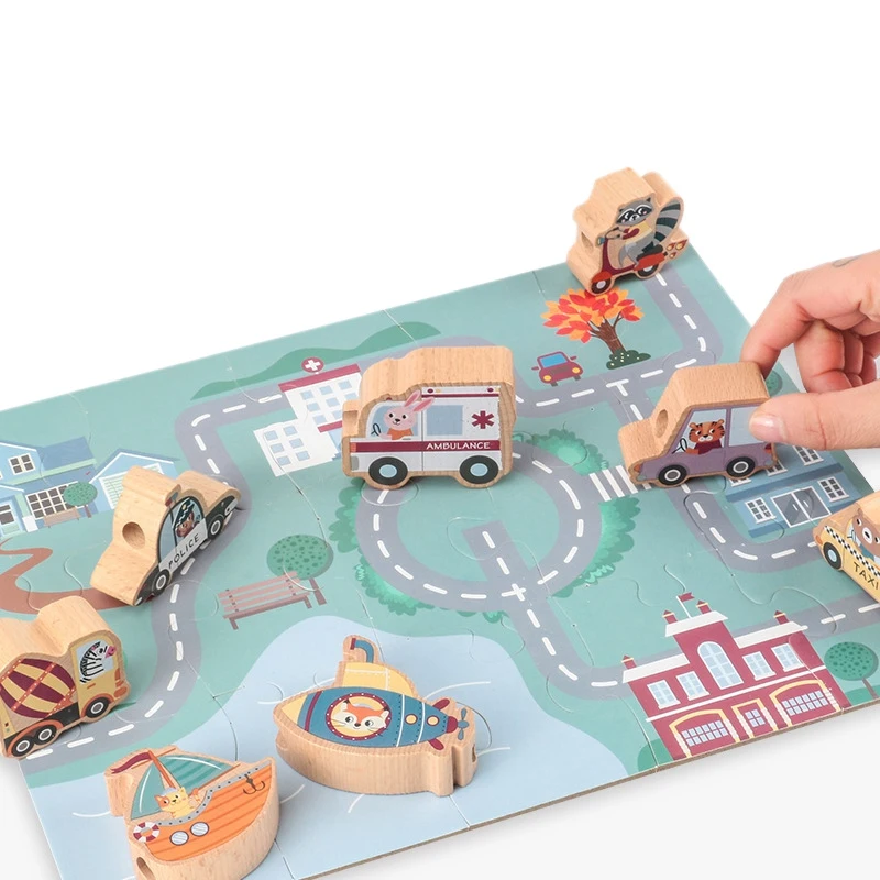 Giocattoli educativi in legno per bambini modellano lo smistamento dei colori blocchi impilabili puzzle giocattoli in corda per l'usura del traffico per abilità motorie fini