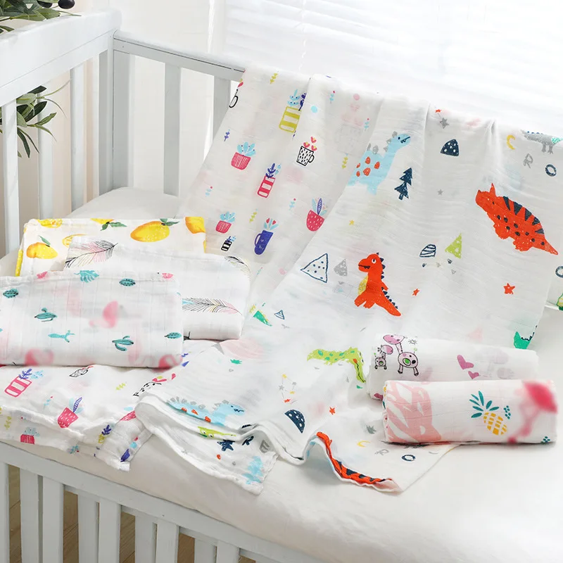 Newborn Swaddle Baby Blanket Two Layer Muslin Cotton 110*120cm Soft Newborn Bath Gauze Infant Wrap Sleepsack Stroller Cover