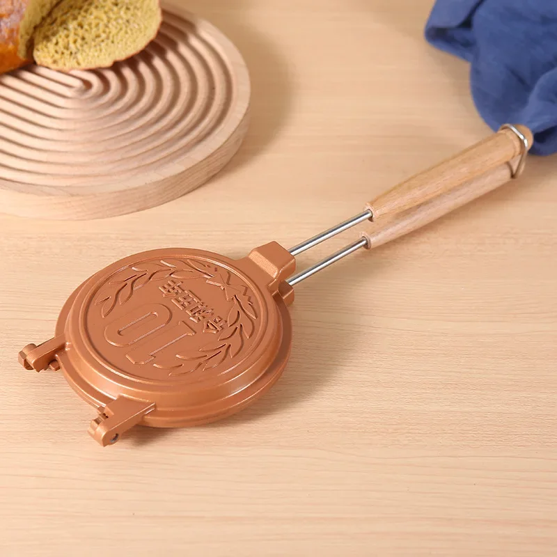 Japanese Coin Shaped Pancake Double Pan Wooden Handle Non-Stick Aluminum Sandwich Waffle Baking Tray Home Cooking Party Dessert