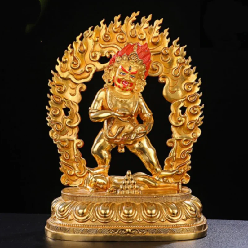 Nepalese Gilt Copper Black Jambhala Statue - Tibetan Buddhist Wealth Protector, Exquisite Ethnic Home Decor Collectible