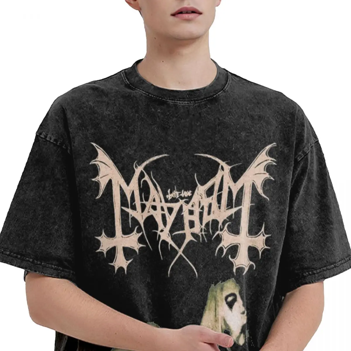 Mayhem Music T Shirts Hip Hop Washed Short Sleeve Harajuku T-Shirts Black Metal Fashion Men Women Streetwear Printed Tee Shirt