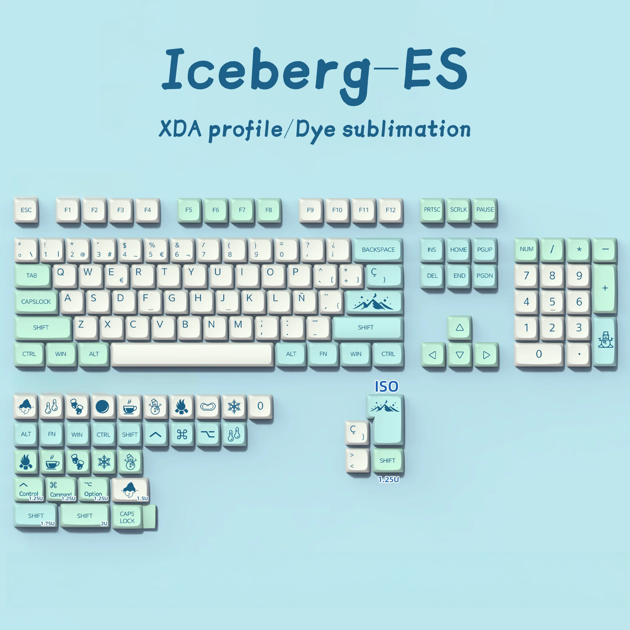 Touches ES PBT espagnoles pour clavier mécanique, profil XDA, Iceberg scintillant, correspondance Matcha, sublimation de colorant ISO, GMK67