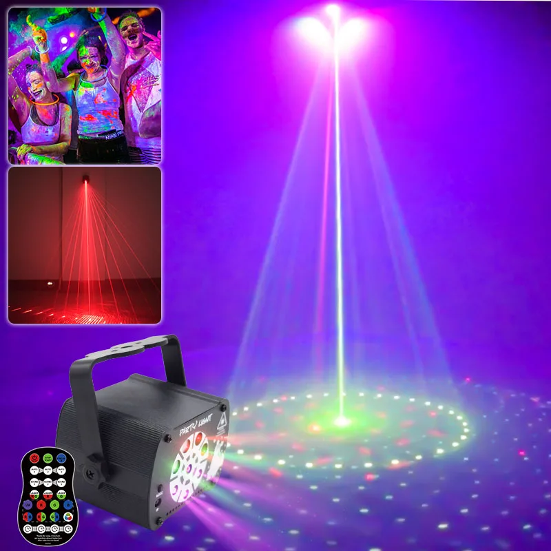 Party Lights, DJ Disco Lights, All-in-One Stage Lights, UV Laser Light Effects, RGB Sound-Activated Strobe Lights with Remote