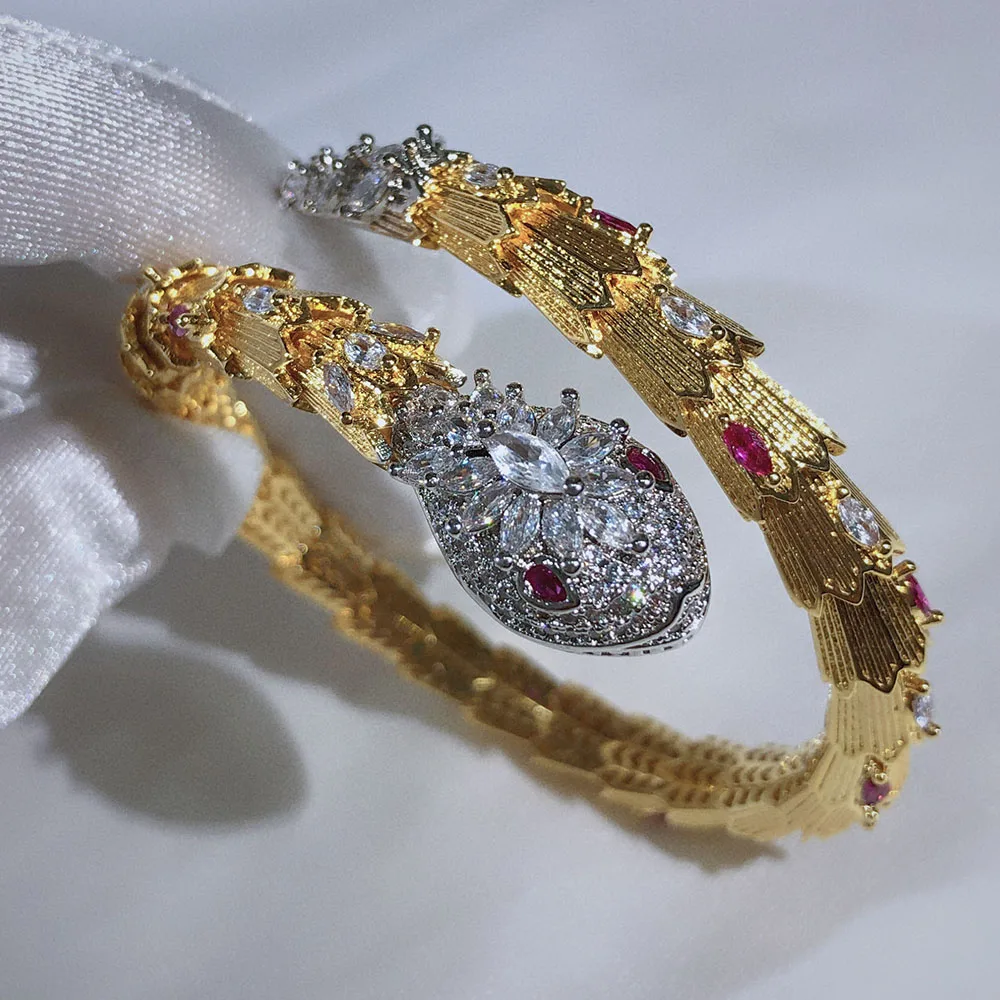 Romantic Classic Personality Snake Gold Plated Two-Tone Bracelet Women's Accessories Dominant, Bracelet Shiny Delicate AAA Zirco