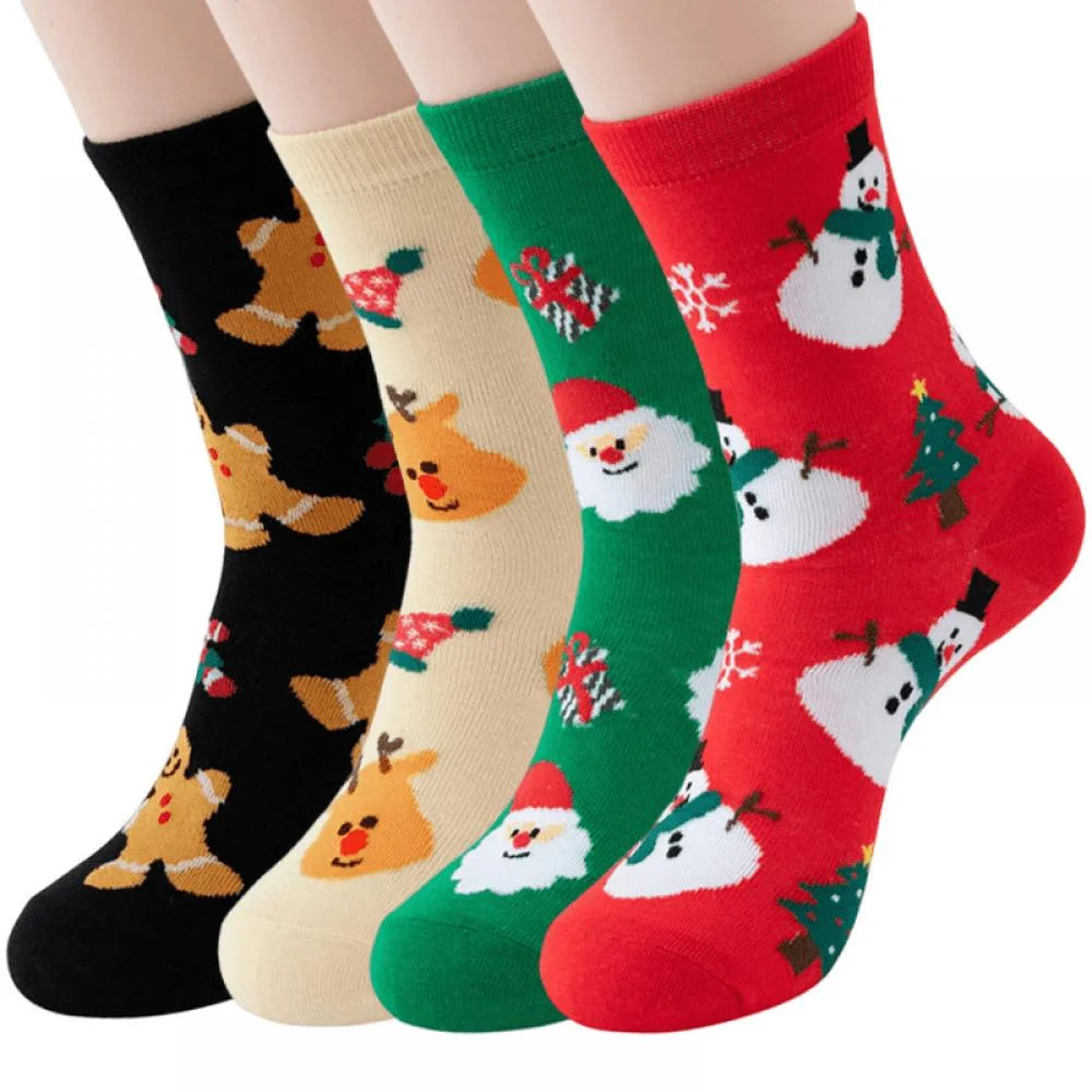 4/8 Pairs Children Socks Christmas Reindeer Gingerbread Snowflakes Christmas Girls Boys Socks Soft Knit Cotton Toddler Crew Sock