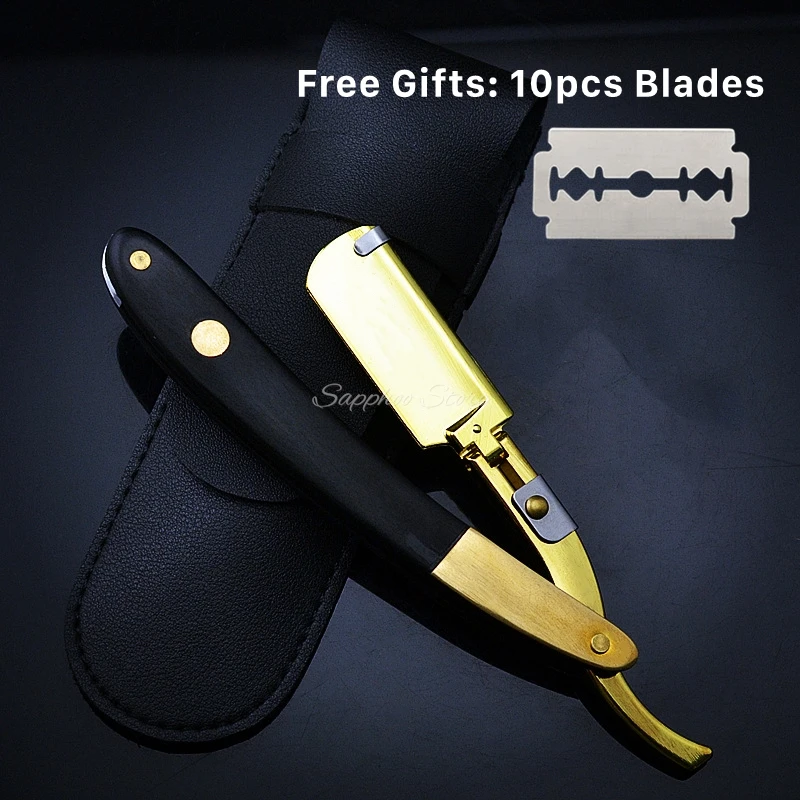 

Pro Salon Men Stainless Steel Folding Manual Razor Barber Hair Cut Beard Razor Change Blade Straight Razor Tool With 10pcs Blade