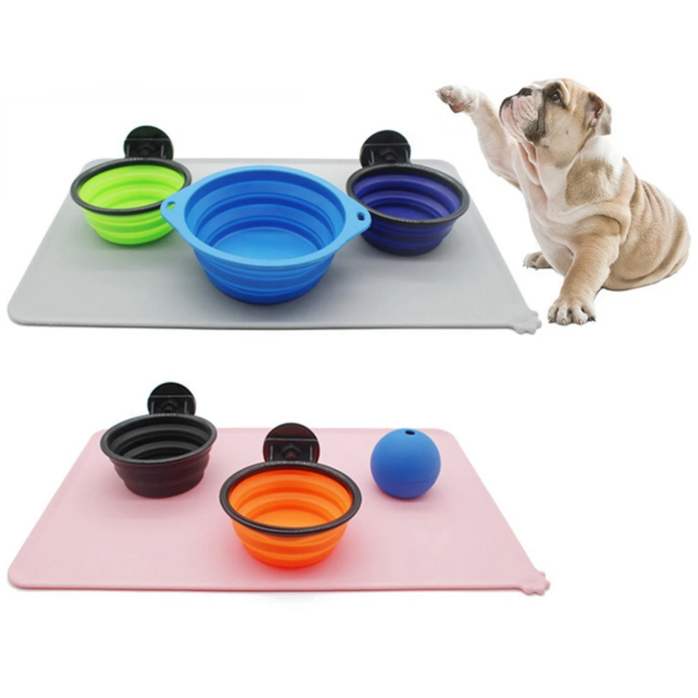 Silicone Dog Cat Pet Food Mats Tray Non-Stick Non-Slip Pet Bowl Mats Placemat Dog Pet Cat Feeding Mats Waterproof Easy Washing