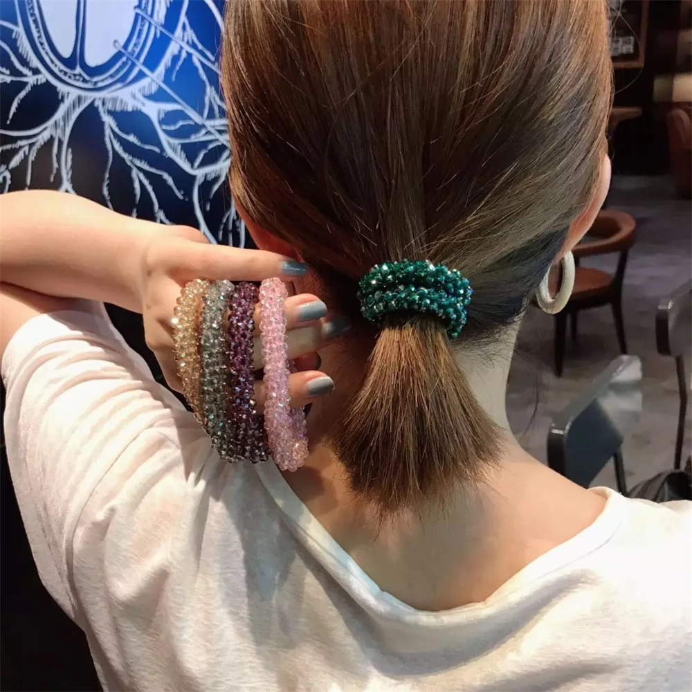 Corde à cheveux en perles de cristal scintillantes pour femmes, chouchous en queue de cheval, bandes de cheveux élastiques, bandeau en caoutchouc