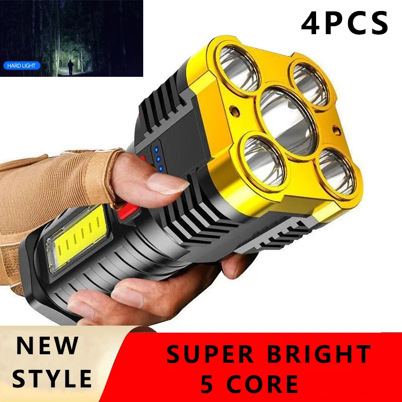 Rechargeable Portable LED Flashlight USB Waterproof 5 Core Handheld Lantern COB Flashlights for Outdoor Camping Hiking Hunting